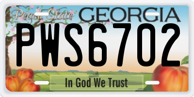 GA license plate PWS6702