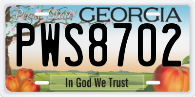 GA license plate PWS8702