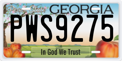 GA license plate PWS9275