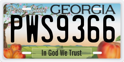 GA license plate PWS9366