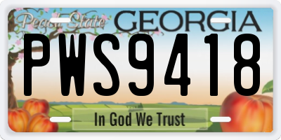 GA license plate PWS9418