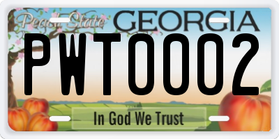 GA license plate PWT0002