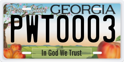 GA license plate PWT0003