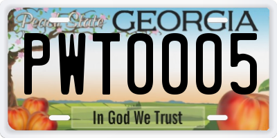 GA license plate PWT0005
