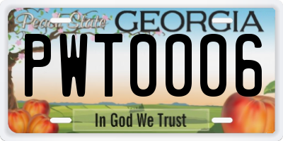 GA license plate PWT0006