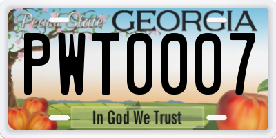 GA license plate PWT0007