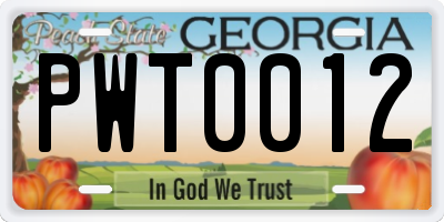 GA license plate PWT0012