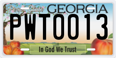 GA license plate PWT0013