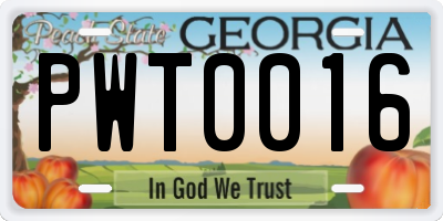 GA license plate PWT0016