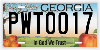 GA license plate PWT0017