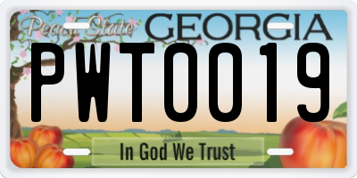 GA license plate PWT0019