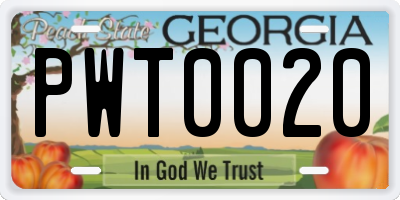 GA license plate PWT0020