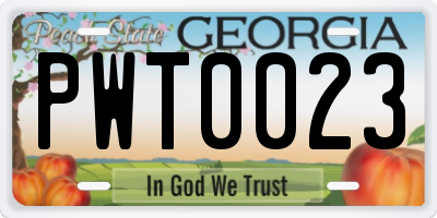 GA license plate PWT0023