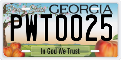 GA license plate PWT0025