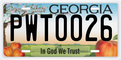 GA license plate PWT0026