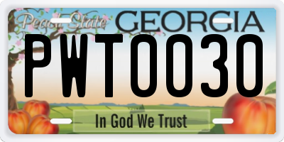 GA license plate PWT0030