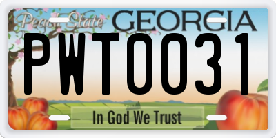 GA license plate PWT0031