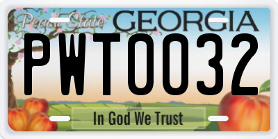 GA license plate PWT0032