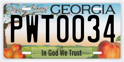 GA license plate PWT0034