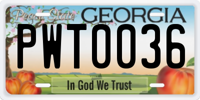 GA license plate PWT0036