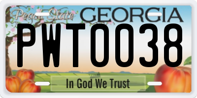GA license plate PWT0038
