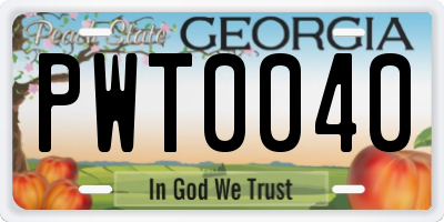 GA license plate PWT0040