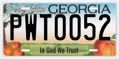 GA license plate PWT0052