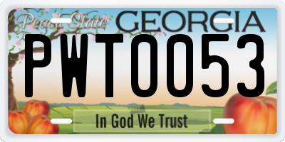 GA license plate PWT0053