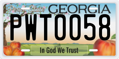 GA license plate PWT0058