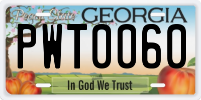 GA license plate PWT0060