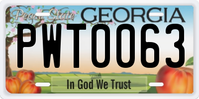GA license plate PWT0063