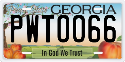 GA license plate PWT0066
