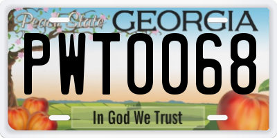 GA license plate PWT0068