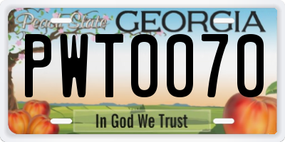 GA license plate PWT0070