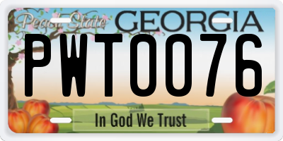 GA license plate PWT0076
