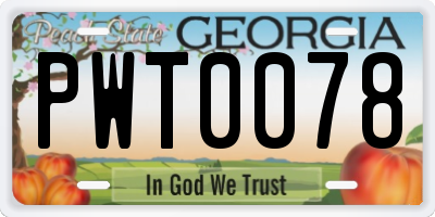 GA license plate PWT0078