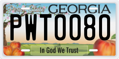 GA license plate PWT0080