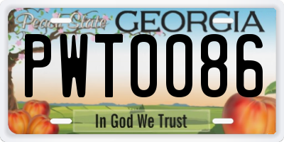 GA license plate PWT0086