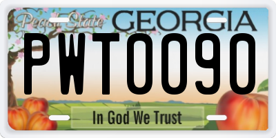 GA license plate PWT0090