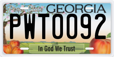 GA license plate PWT0092