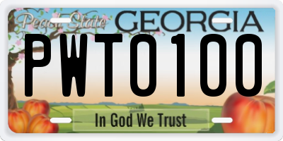 GA license plate PWT0100