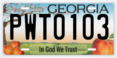 GA license plate PWT0103