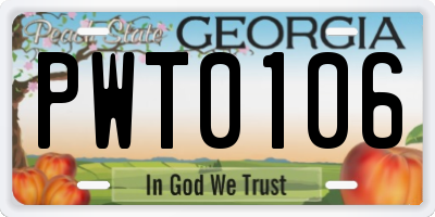 GA license plate PWT0106