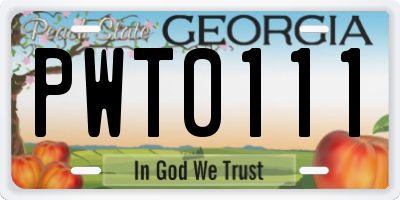 GA license plate PWT0111