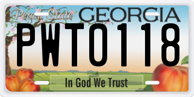 GA license plate PWT0118
