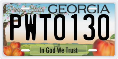 GA license plate PWT0130