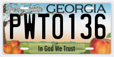 GA license plate PWT0136