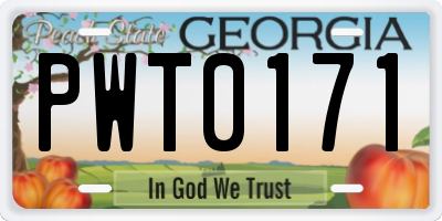 GA license plate PWT0171
