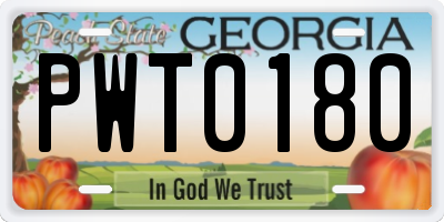 GA license plate PWT0180