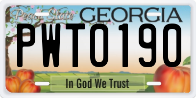 GA license plate PWT0190